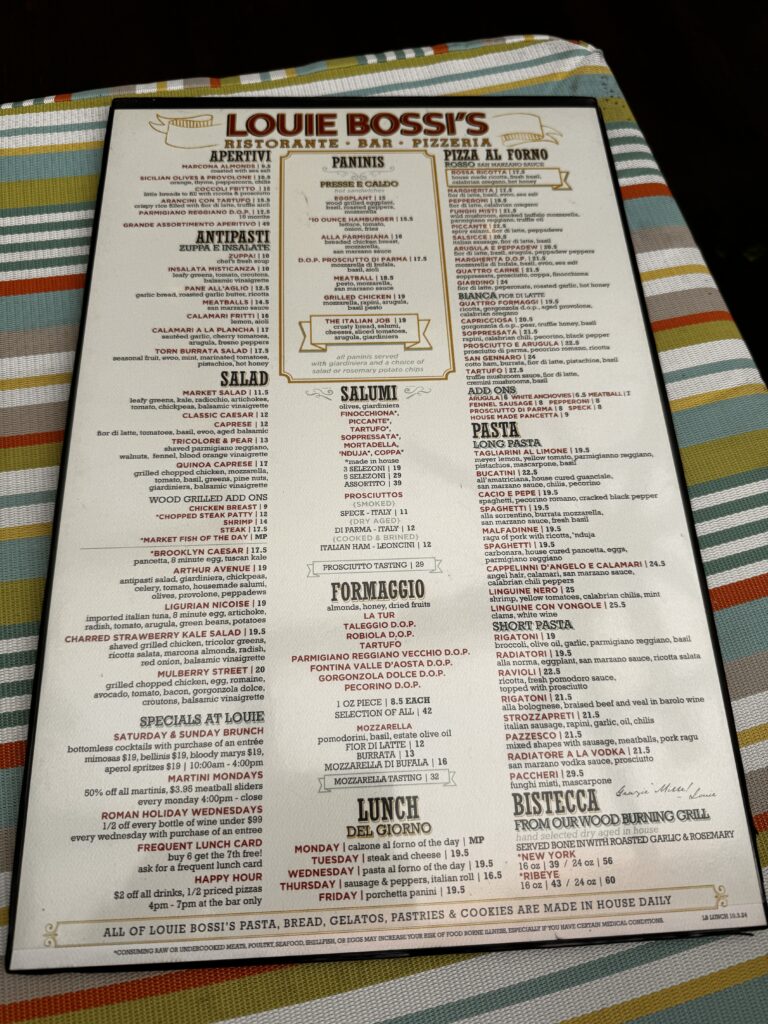 Louie Bossi Menu